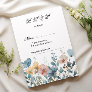 Botanical pink blue spring wildflowers RSVP Invitation
