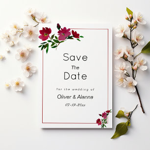 Botanical pink burgundy green floral Save The Date Invitation