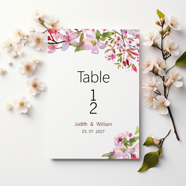 Botanical pink cherry blossom summer Table Numbers (Botanical pink cherry blossom summer Table Numbers )