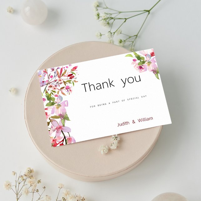 Botanical pink cherry blossom summer Thank You Invitation (Botanical pink cherry blossom summer Thank You)