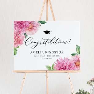Botanical Pink Dahlia Congratulations Graduation Poster
