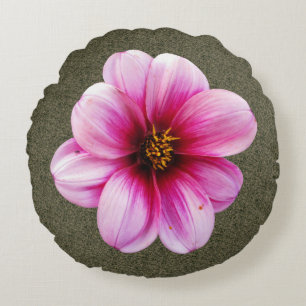 Botanical Pink Dahlia Flower Round Cushion