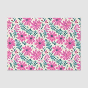 Botanical Pink Daisy Watercolor Pattern Tissue Paper