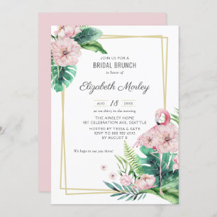 Botanical Pink Flamingo Floral Frame Bridal Brunch Invitation