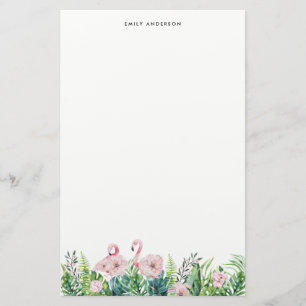 Botanical Pink Flamingo Floral Garland Custom Stationery
