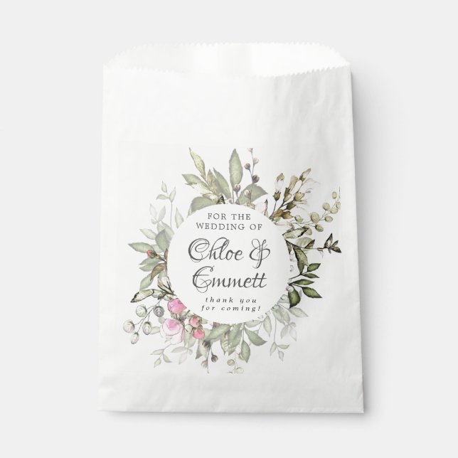 Botanical Pink Floral Wedding Thank You Favour Bag (Front)