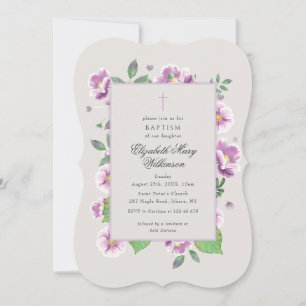 Botanical Pink Flowers Elegant Baptism Invitation