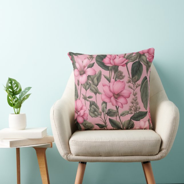 Botanical pink flowers pattern cushion (Chair)