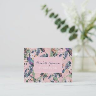 Botanical Pink Garden Flowers and Birds Business Card