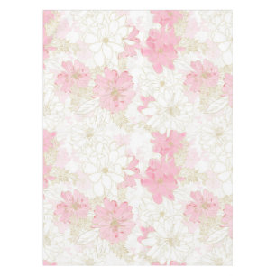 Botanical Pink Gold Flowers Tablecloth
