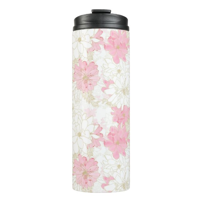 Botanical Pink Gold Flowers Thermal Tumbler (Front)