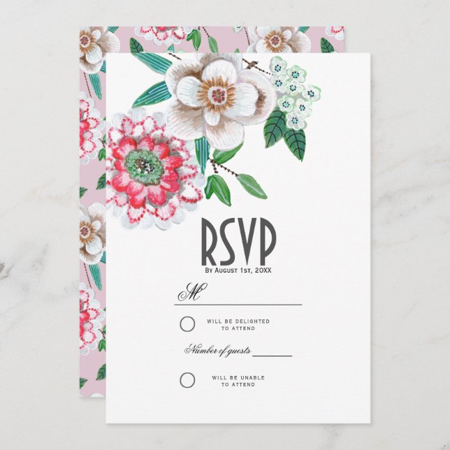Botanical Pink & green Hand painted floral Invitation (Front/Back)