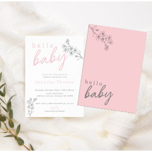 Botanical Pink Hello Baby Baby Shower Invitation