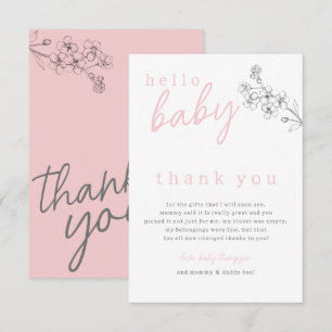 Botanical Pink Hello Baby Baby Shower Thank You Card