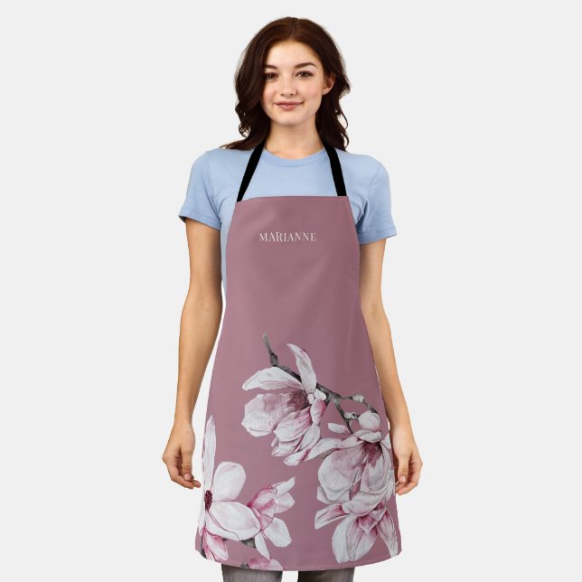 Botanical Pink Magnolia Custom Apron (Worn)