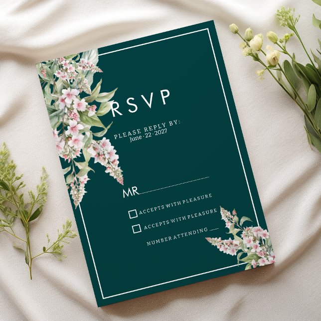 Botanical pink mauve green floral RSVP Invitation (Botanical pink mauve green floral RSVP)