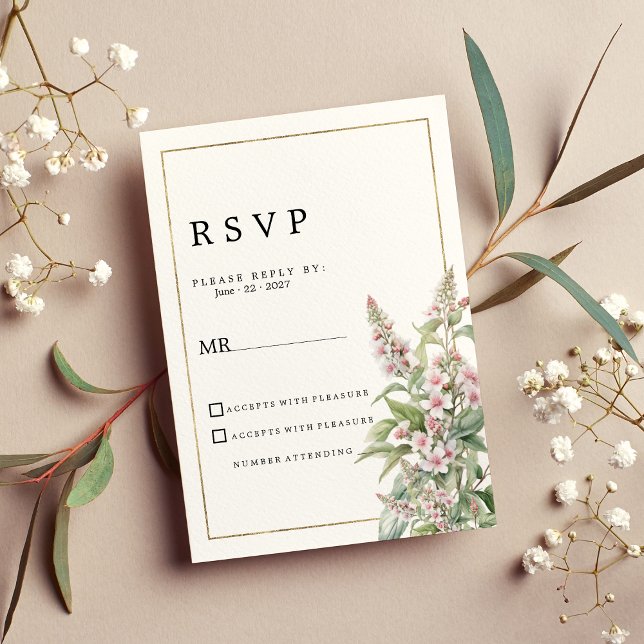 Botanical pink mint flower bouquet RSVP Invitation (Botanical pink mint flower bouquet RSVP)