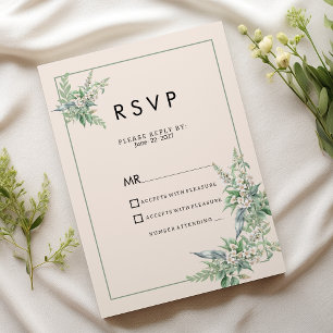 Botanical pink mint ivory floral RSVP Invitation