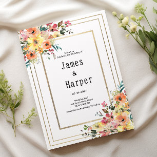 Botanical pink orange gold floral country Wedding  Invitation