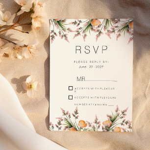 Botanical pink orange summer flowers RSVP Invitation
