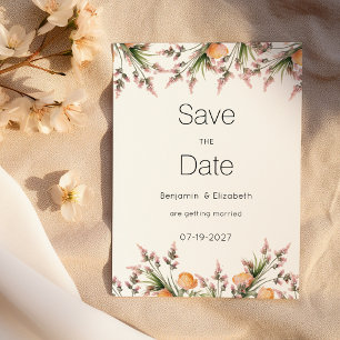 Botanical pink orange summer flowers Save the Date Invitation