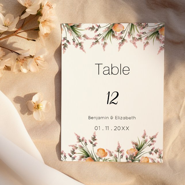 Botanical pink orange summer flowers Table Numbers (Botanical pink orange summer flowers Table Numbers)