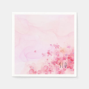 Botanical pink orange watercolor flower napkin