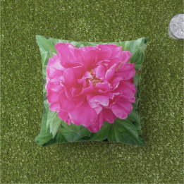 Botanical Pink Peony Green Leaves Cushion