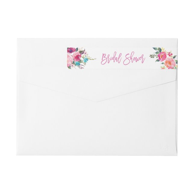 Botanical Pink Purple Floral Bridal Shower Wrap Around Label (Back)