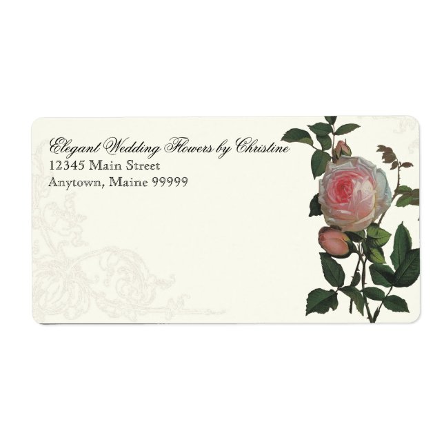Botanical Pink Rose, Black - Return Address Labels (Front)