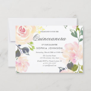 Botanical Pink Rose Quinceanera Invitation
