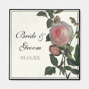 Botanical Pink Rose, Wedding Save the Date Magnet