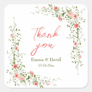Botanical Pink Roses Rustic wedding Square Sticker