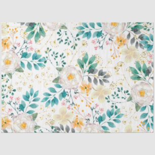 Botanical pink teal white orange floral tissue paper
