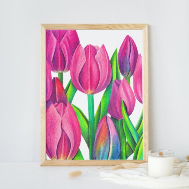 Botanical Pink Tulips Drawing Poster (Creator Uploaded)