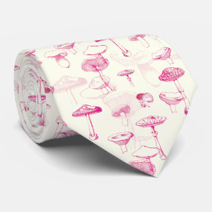 Botanical Pink White Forest Mushroom Pattern Tie