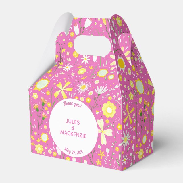 Botanical Pink Wildflower Floral Pattern Favour Box (Front Side)