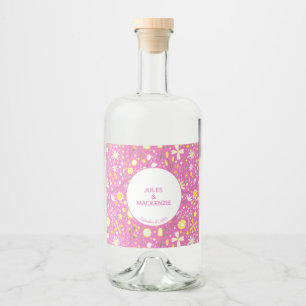 Botanical Pink Wildflower Floral Pattern Liquor Bottle Label