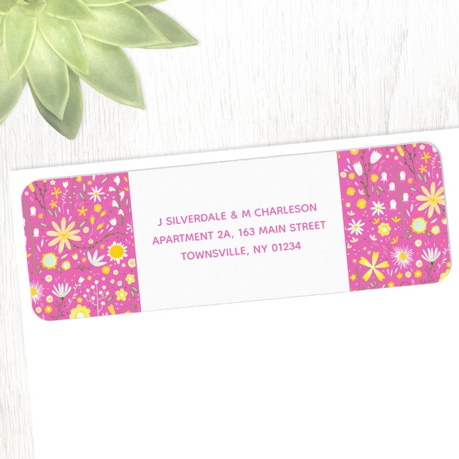 Botanical Pink Wildflower Floral Return Address Label (Floral pink wildflower return address label sticker with custom text)