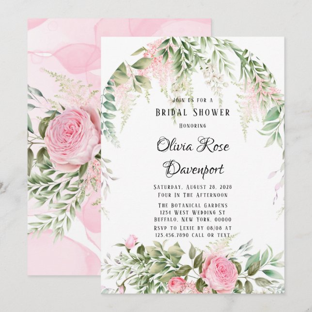 Botanical Pink Wisteria Floral Bridal Shower Invitation (Front/Back)