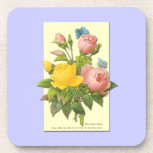 Botanical Pink Yellow Roses Coaster