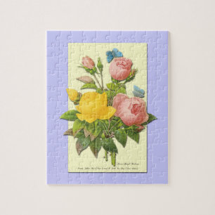 Botanical Pink Yellow Roses Jigsaw Puzzle