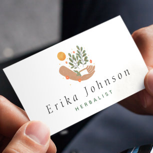 Botanical Plant in Hand Herbalist Minimalist Cool Business Card