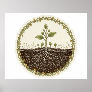 Botanical Plant with Roots Nature illustration art Poster