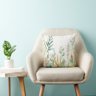 Botanical Plants Green White Design 311 Cushion