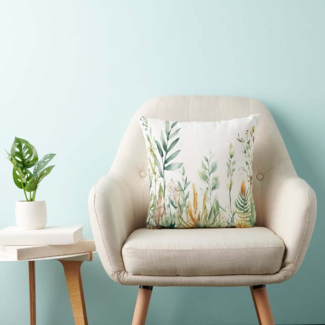 Botanical Plants Green White Design 311 Cushion (Chair)