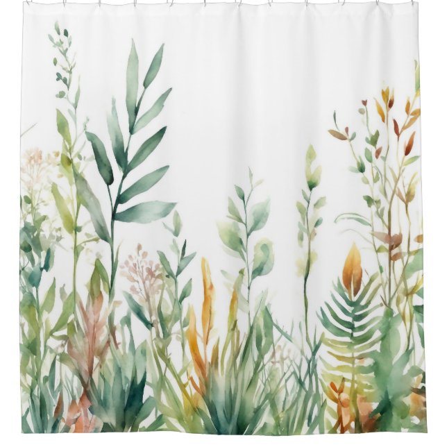 Botanical Plants Green White Design 311 Shower Curtain (Front)