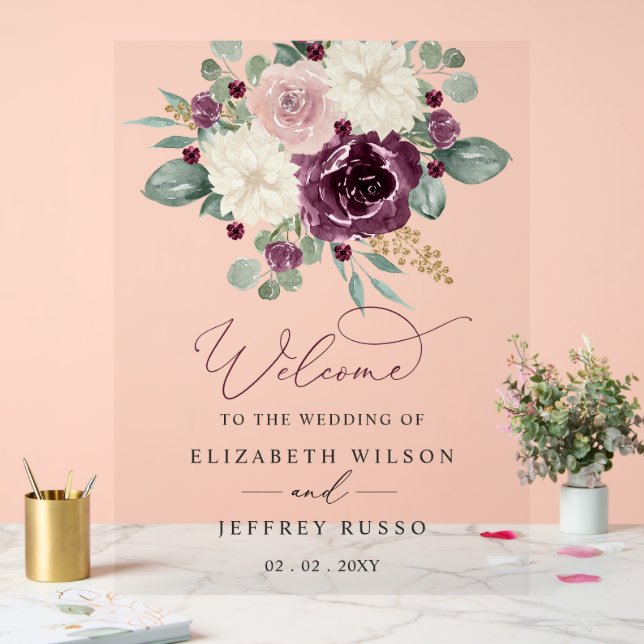 Botanical Plum Floral Wedding Welcome Sign (Wedding)