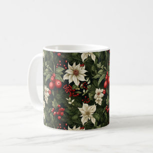 Botanical Poinsettia Christmas Pattern Coffee Mug