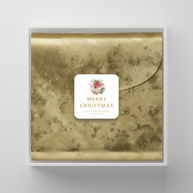 Botanical Poinsettias Christmas Bouquet Business Square Sticker (Creator Uploaded)